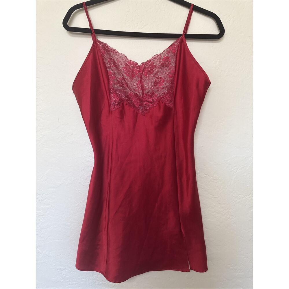 Victoria's Secret Red Slip Chemise Nightgown w/Lace Size M Medium Women's